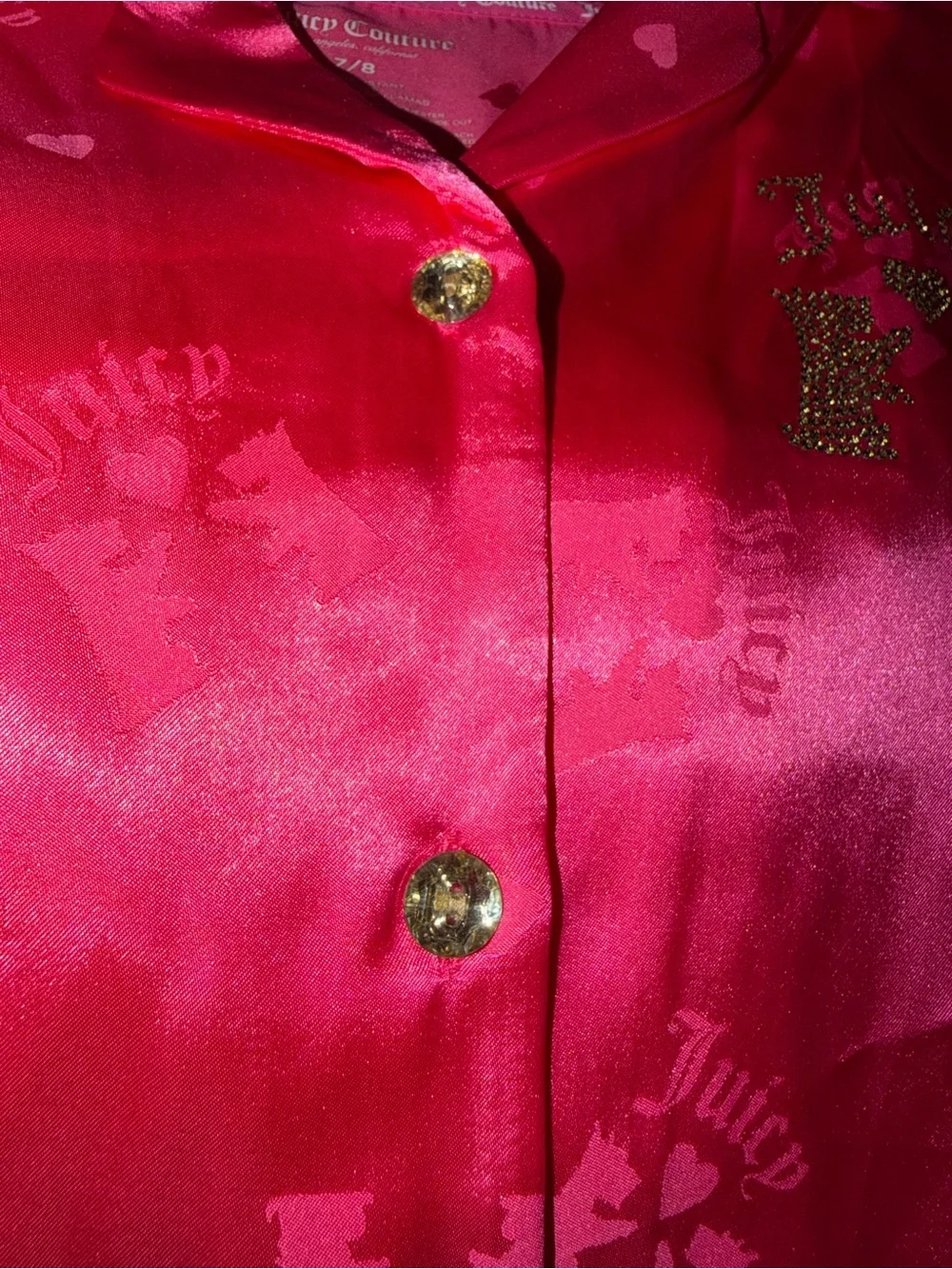 Girls Juicy Couture Hot Pink Satin Button-Up PJ set 7/8 NWT